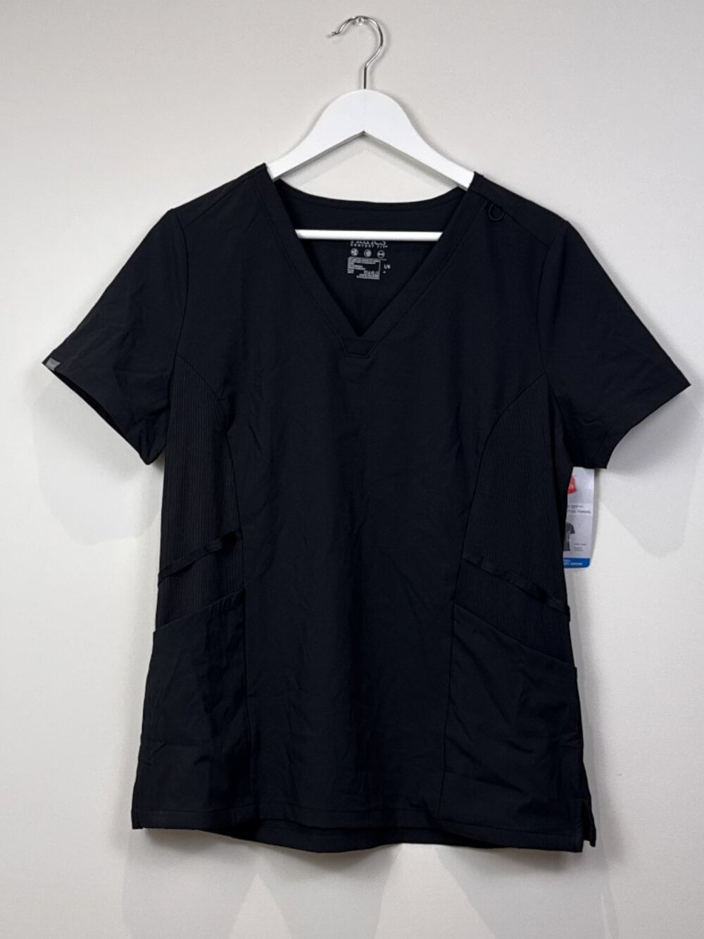 Hanes Comfort Fit Womens Large L Black Scrub Top V-Neck Stretch Workwear